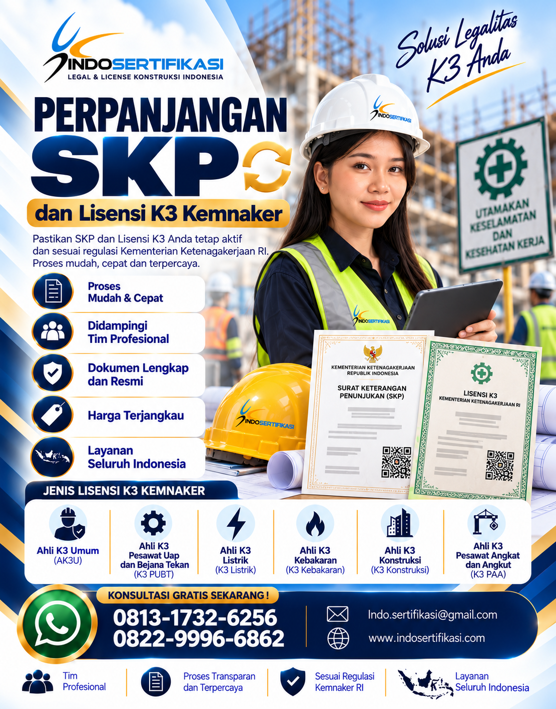 Flyer Perpanjangan SKP dan Lisensi K3 Kemnaker RI IndoSertifikasi