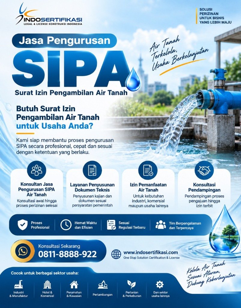 Flyer Pengurusan SIPA Pengambilan Air Tanah IndoSertifikasi