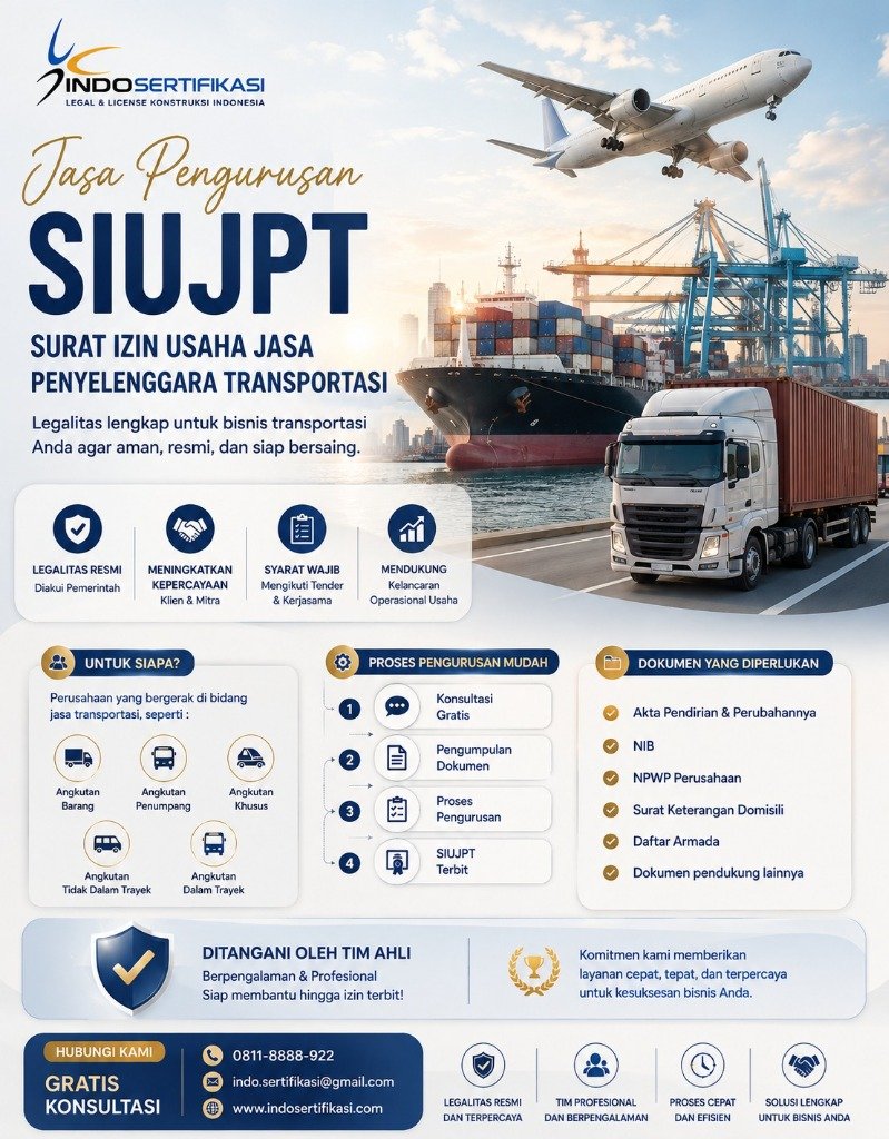 Flyer Pengurusan SIUJPT Transportasi IndoSertifikasi